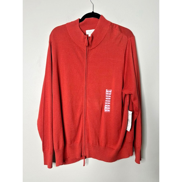 Studio Works Cardigan Sweater Womens 3X Rust Orange Full Zip Cotton Fall Autumn - Picture 1 of 8